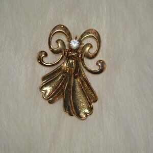 Brooch Pin of Gold Angel with Rhinestone Center by Jane